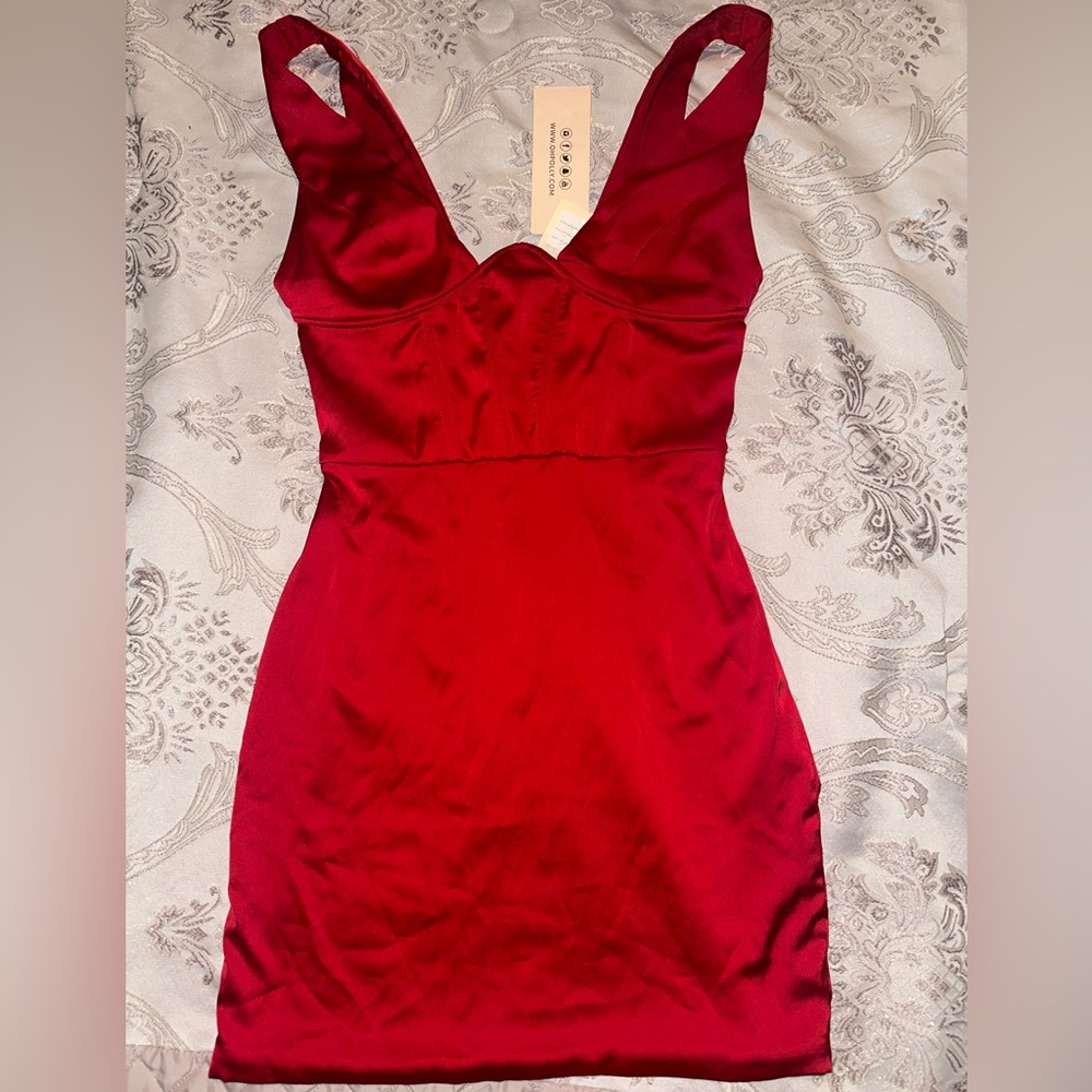 Oh Polly US 4 Red Satin Mini Dress in Ruby Red